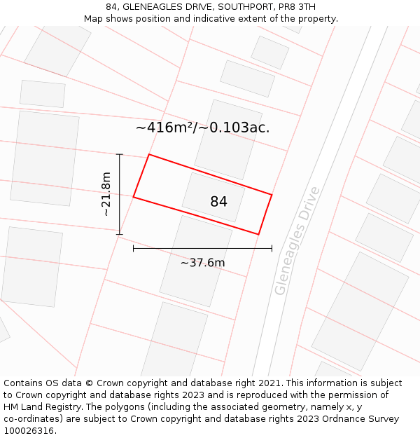 84, GLENEAGLES DRIVE, SOUTHPORT, PR8 3TH: Plot and title map