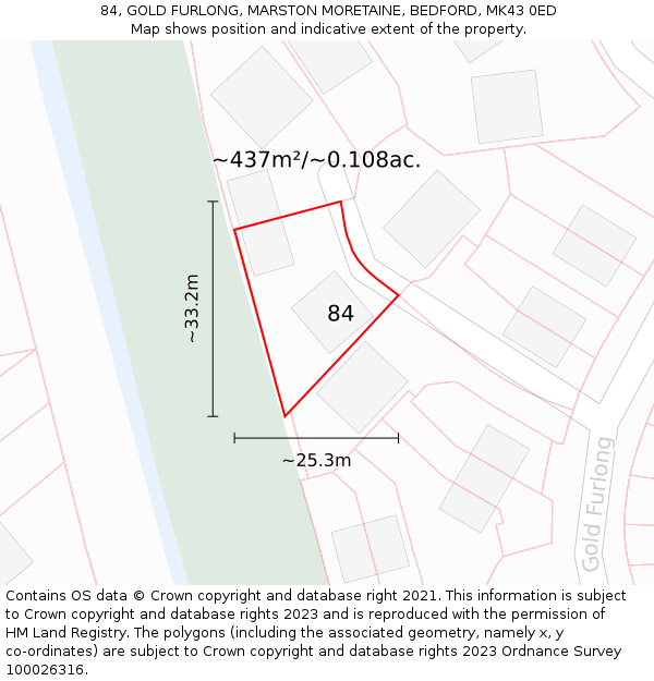 84, GOLD FURLONG, MARSTON MORETAINE, BEDFORD, MK43 0ED: Plot and title map