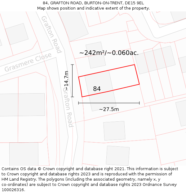 84, GRAFTON ROAD, BURTON-ON-TRENT, DE15 9EL: Plot and title map