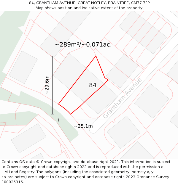 84, GRANTHAM AVENUE, GREAT NOTLEY, BRAINTREE, CM77 7FP: Plot and title map