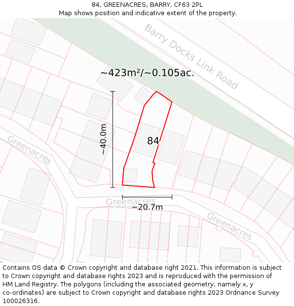 84, GREENACRES, BARRY, CF63 2PL: Plot and title map