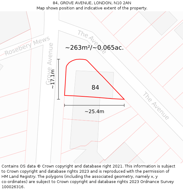 84, GROVE AVENUE, LONDON, N10 2AN: Plot and title map