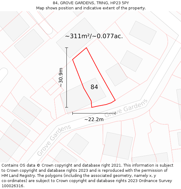 84, GROVE GARDENS, TRING, HP23 5PY: Plot and title map