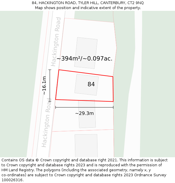 84, HACKINGTON ROAD, TYLER HILL, CANTERBURY, CT2 9NQ: Plot and title map