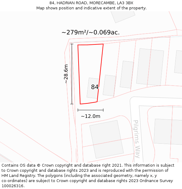 84, HADRIAN ROAD, MORECAMBE, LA3 3BX: Plot and title map