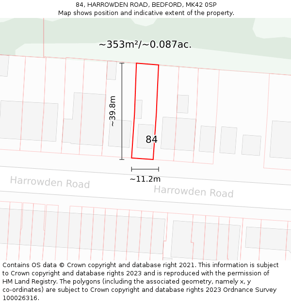 84, HARROWDEN ROAD, BEDFORD, MK42 0SP: Plot and title map