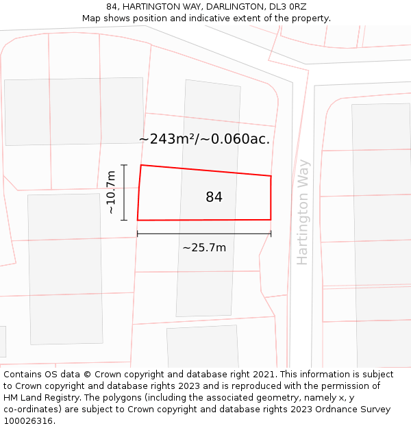 84, HARTINGTON WAY, DARLINGTON, DL3 0RZ: Plot and title map