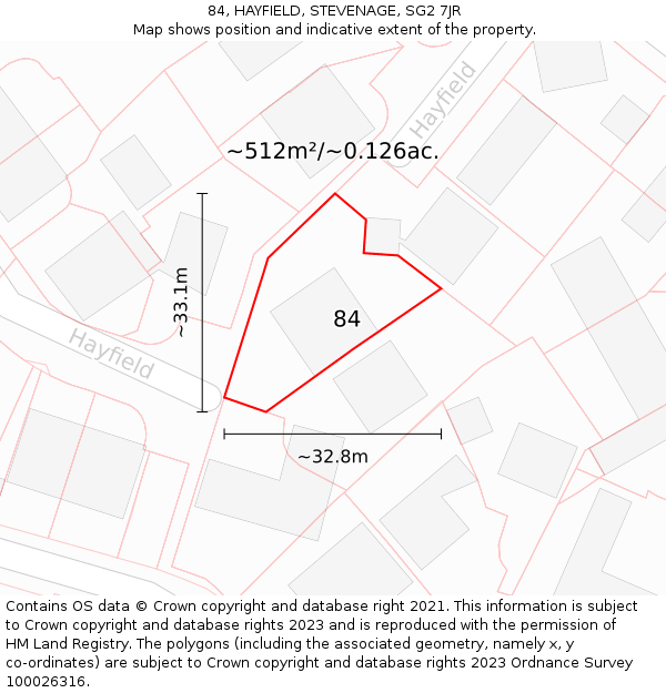 84, HAYFIELD, STEVENAGE, SG2 7JR: Plot and title map