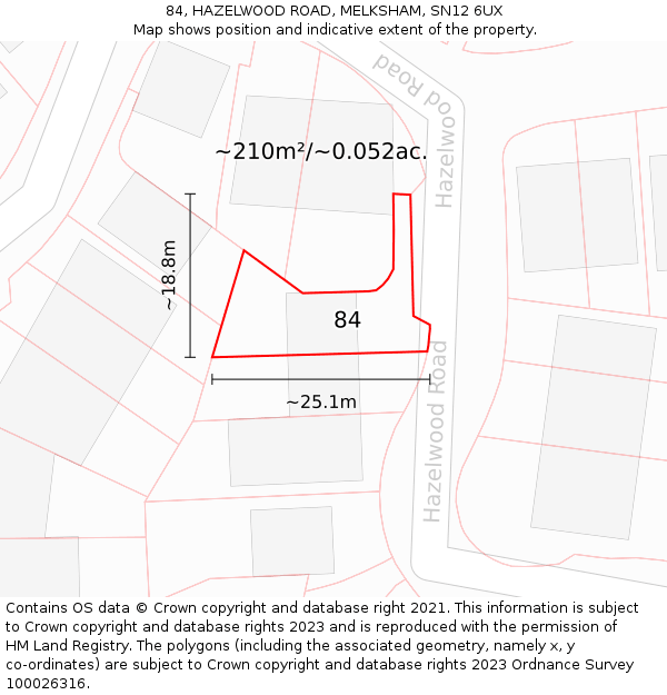 84, HAZELWOOD ROAD, MELKSHAM, SN12 6UX: Plot and title map