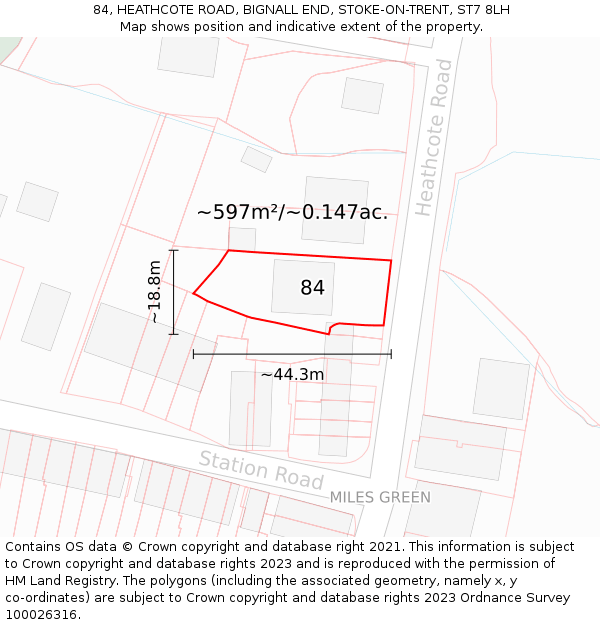 84, HEATHCOTE ROAD, BIGNALL END, STOKE-ON-TRENT, ST7 8LH: Plot and title map