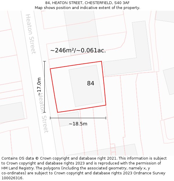 84, HEATON STREET, CHESTERFIELD, S40 3AF: Plot and title map