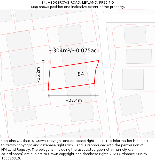 84, HEDGEROWS ROAD, LEYLAND, PR26 7JQ: Plot and title map