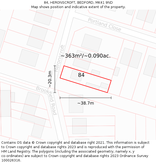 84, HERONSCROFT, BEDFORD, MK41 9ND: Plot and title map