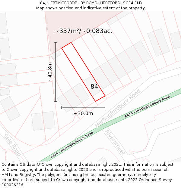 84, HERTINGFORDBURY ROAD, HERTFORD, SG14 1LB: Plot and title map