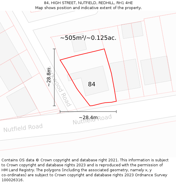 84, HIGH STREET, NUTFIELD, REDHILL, RH1 4HE: Plot and title map