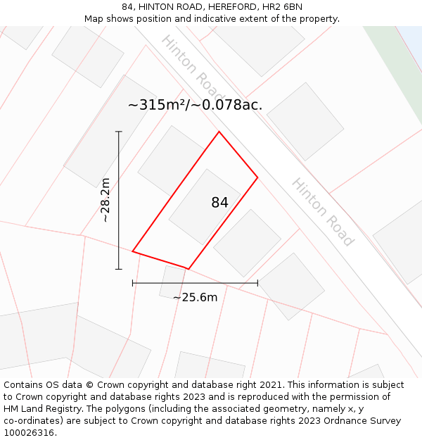 84, HINTON ROAD, HEREFORD, HR2 6BN: Plot and title map