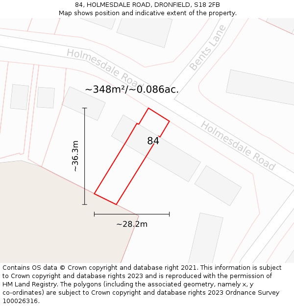 84, HOLMESDALE ROAD, DRONFIELD, S18 2FB: Plot and title map