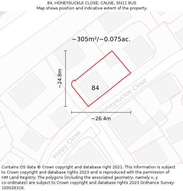 84, HONEYSUCKLE CLOSE, CALNE, SN11 9US: Plot and title map