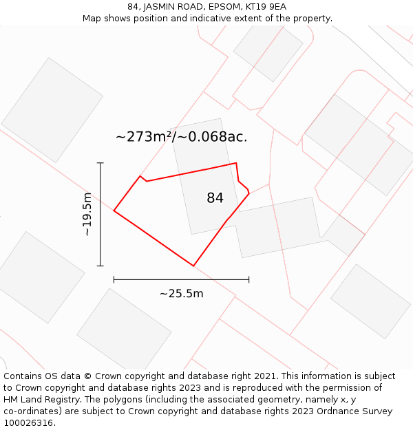 84, JASMIN ROAD, EPSOM, KT19 9EA: Plot and title map