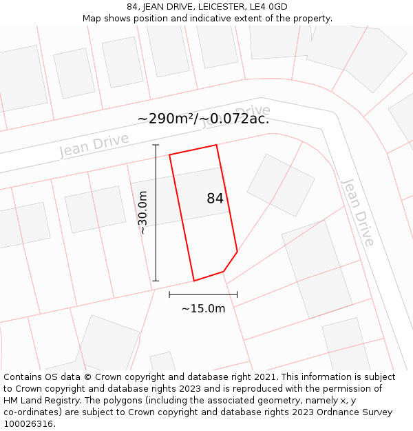 84, JEAN DRIVE, LEICESTER, LE4 0GD: Plot and title map
