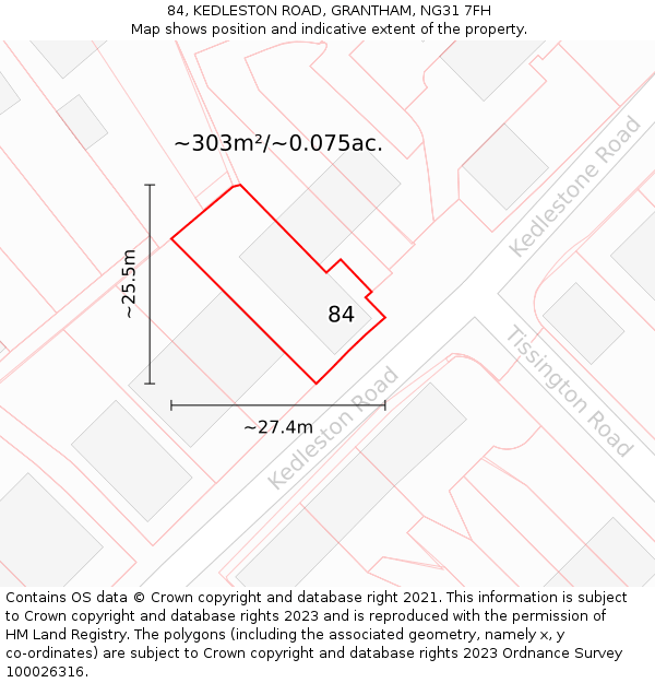 84, KEDLESTON ROAD, GRANTHAM, NG31 7FH: Plot and title map