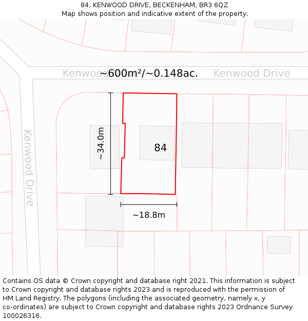 84, KENWOOD DRIVE, BECKENHAM, BR3 6QZ: Plot and title map
