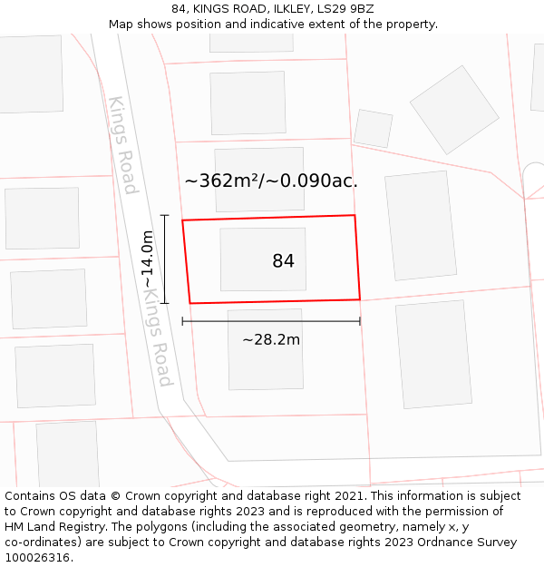 84, KINGS ROAD, ILKLEY, LS29 9BZ: Plot and title map