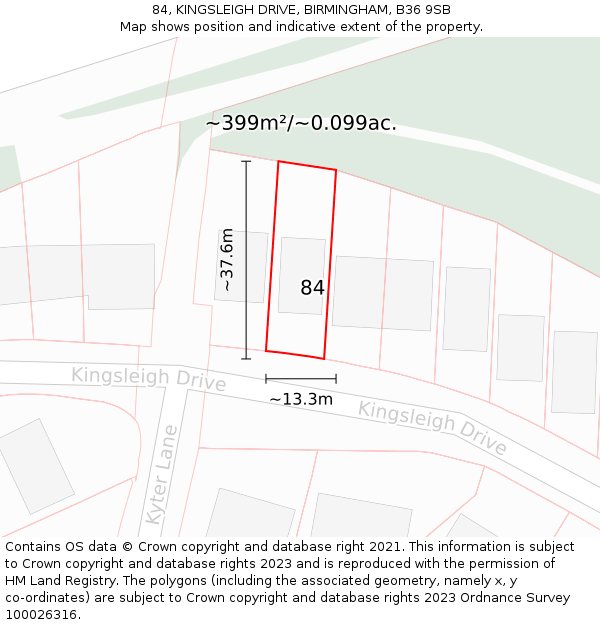 84, KINGSLEIGH DRIVE, BIRMINGHAM, B36 9SB: Plot and title map