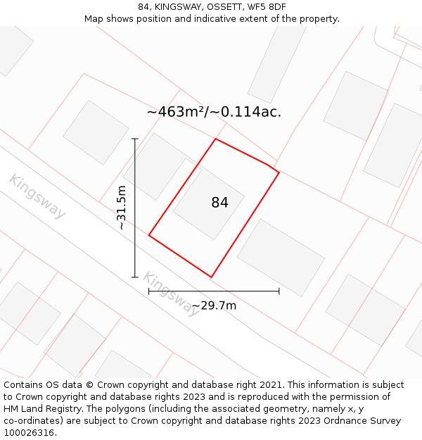 84, KINGSWAY, OSSETT, WF5 8DF: Plot and title map