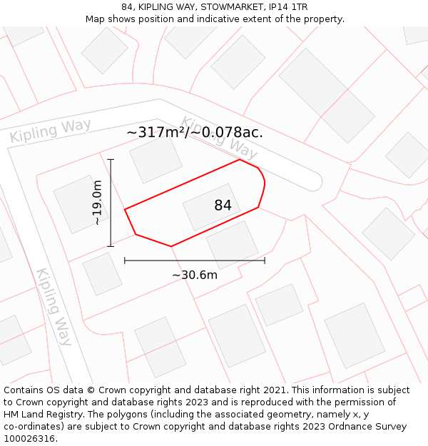 84, KIPLING WAY, STOWMARKET, IP14 1TR: Plot and title map