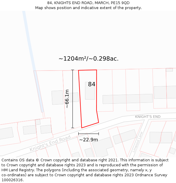 84, KNIGHTS END ROAD, MARCH, PE15 9QD: Plot and title map