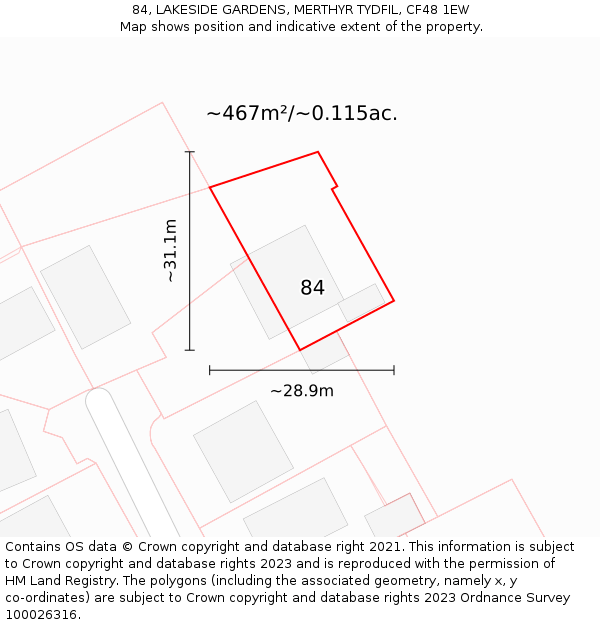 84, LAKESIDE GARDENS, MERTHYR TYDFIL, CF48 1EW: Plot and title map