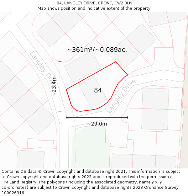 84, LANGLEY DRIVE, CREWE, CW2 8LN: Plot and title map