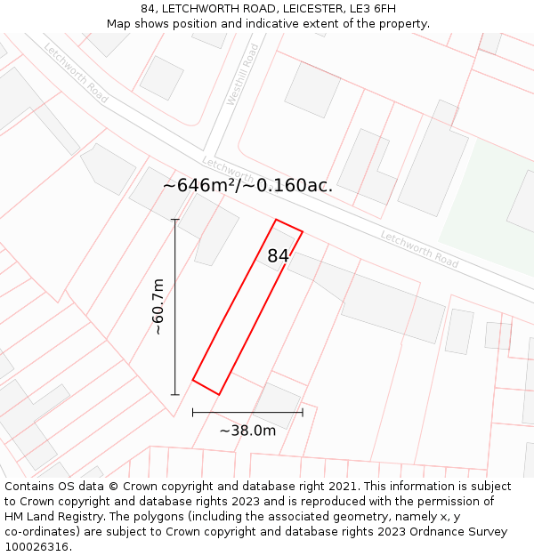 84, LETCHWORTH ROAD, LEICESTER, LE3 6FH: Plot and title map
