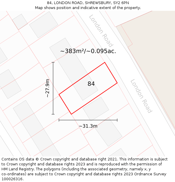 84, LONDON ROAD, SHREWSBURY, SY2 6PN: Plot and title map