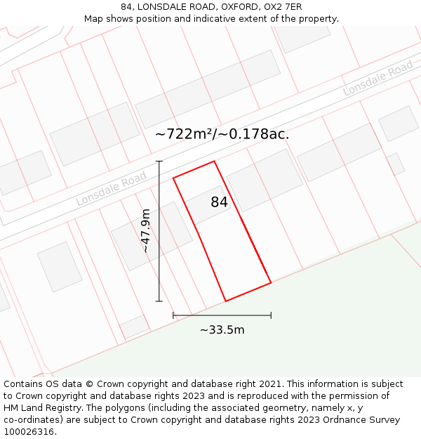 84, LONSDALE ROAD, OXFORD, OX2 7ER: Plot and title map