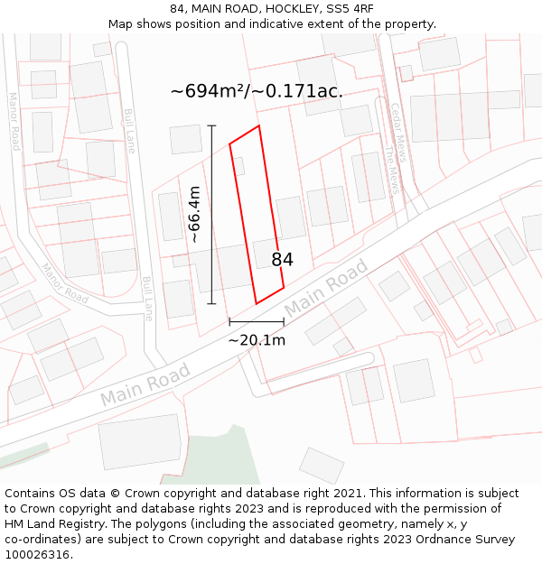 84, MAIN ROAD, HOCKLEY, SS5 4RF: Plot and title map