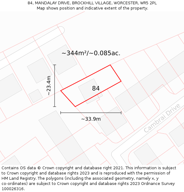 84, MANDALAY DRIVE, BROCKHILL VILLAGE, WORCESTER, WR5 2PL: Plot and title map