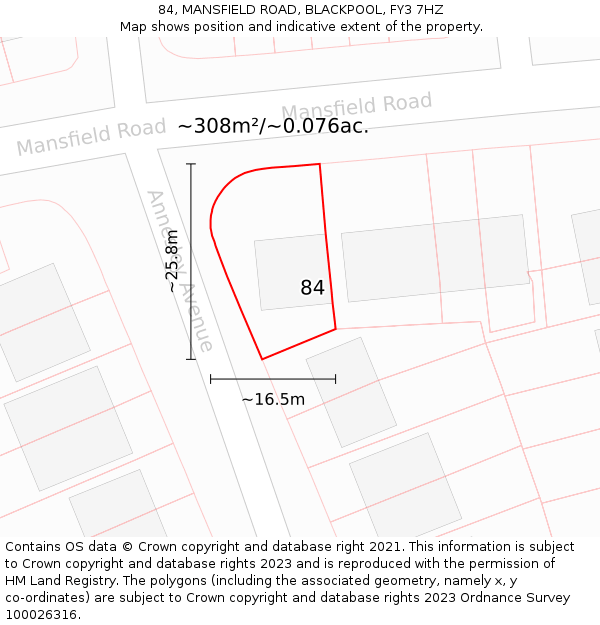 84, MANSFIELD ROAD, BLACKPOOL, FY3 7HZ: Plot and title map