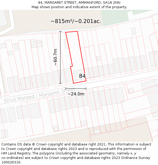 84, MARGARET STREET, AMMANFORD, SA18 2NN: Plot and title map