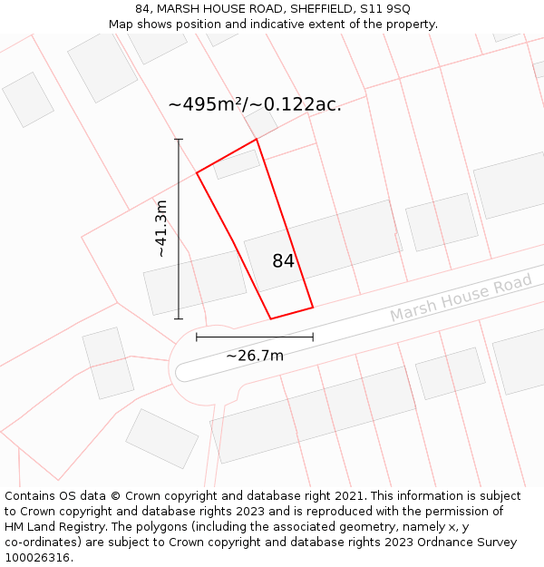 84, MARSH HOUSE ROAD, SHEFFIELD, S11 9SQ: Plot and title map