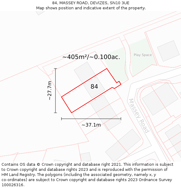 84, MASSEY ROAD, DEVIZES, SN10 3UE: Plot and title map