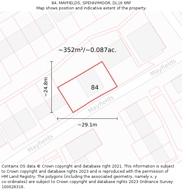 84, MAYFIELDS, SPENNYMOOR, DL16 6RP: Plot and title map