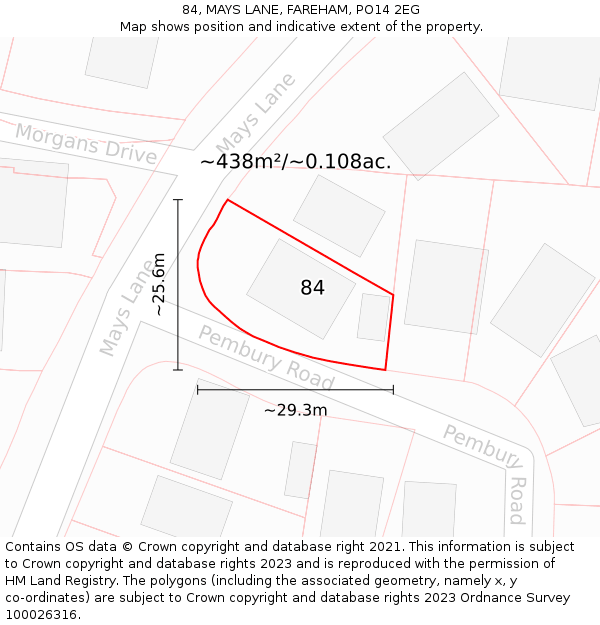 84, MAYS LANE, FAREHAM, PO14 2EG: Plot and title map