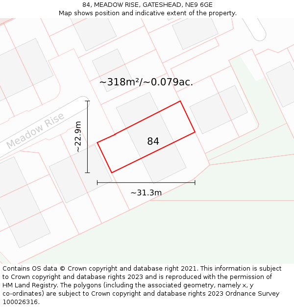 84, MEADOW RISE, GATESHEAD, NE9 6GE: Plot and title map