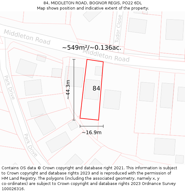 84, MIDDLETON ROAD, BOGNOR REGIS, PO22 6DL: Plot and title map