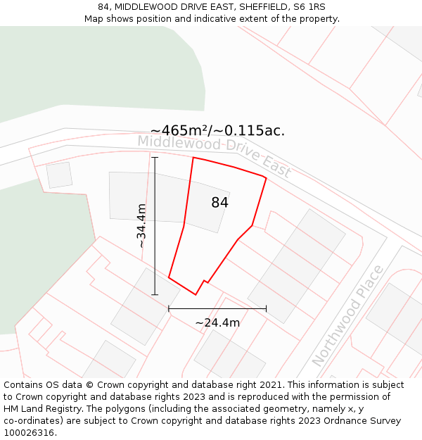 84, MIDDLEWOOD DRIVE EAST, SHEFFIELD, S6 1RS: Plot and title map
