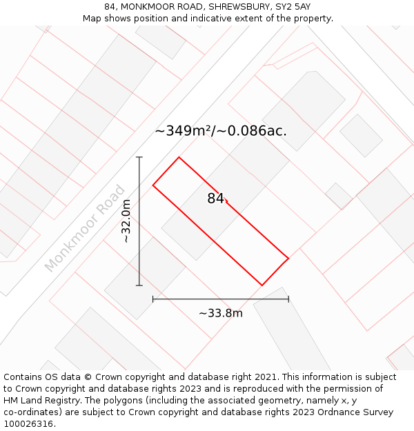 84, MONKMOOR ROAD, SHREWSBURY, SY2 5AY: Plot and title map