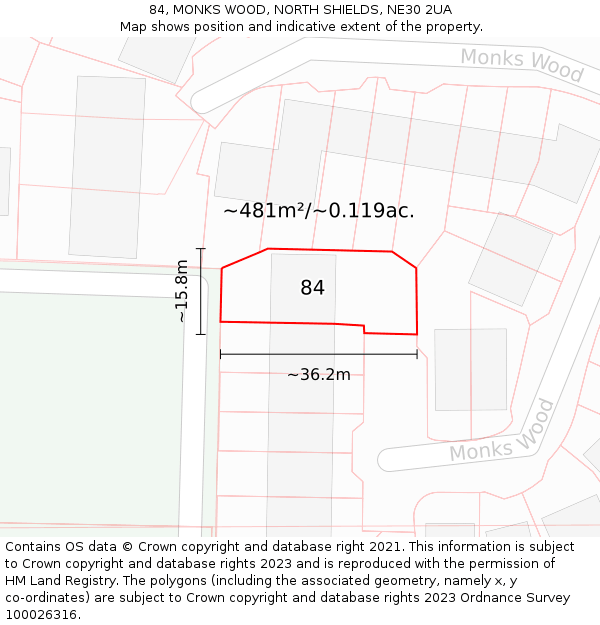 84, MONKS WOOD, NORTH SHIELDS, NE30 2UA: Plot and title map