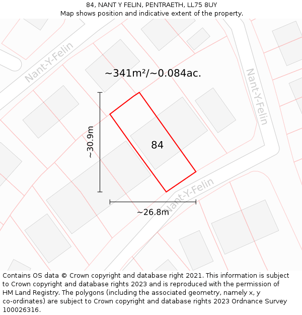 84, NANT Y FELIN, PENTRAETH, LL75 8UY: Plot and title map